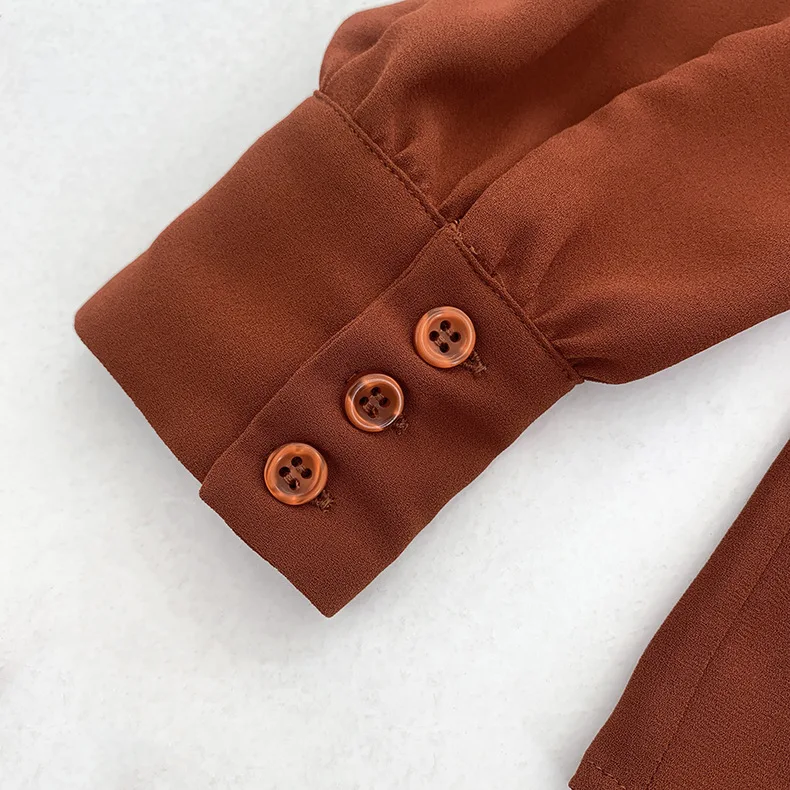 

2021 New Women Bow Tie Collar Blouse Lady Long Sleeve Office Wear Ruffles Trim Shirt and Tops