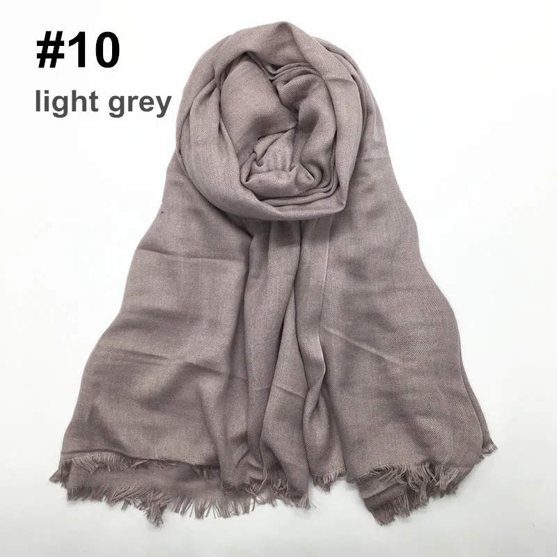10 light grey Одноцветный хлопковый мусульманский хиджаб шарф длинная мягкая шаль короткая кисточка Женская бахрома платок Исламская повязка на голову тюрбан 90x180 см - Цвет: 10 light grey