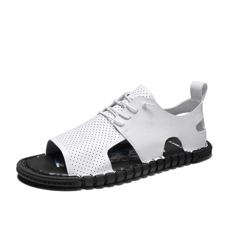 

Летняя дышащая кожаная повседневная мужская обувь на плоской подошве с открытым носком, модные мужские сандалии, 2021 Новое поступление, пляж...