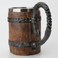 foreign trade beer large capacity simulation wooden mug stainless steel liner mug large handle large wooden barrel water mug