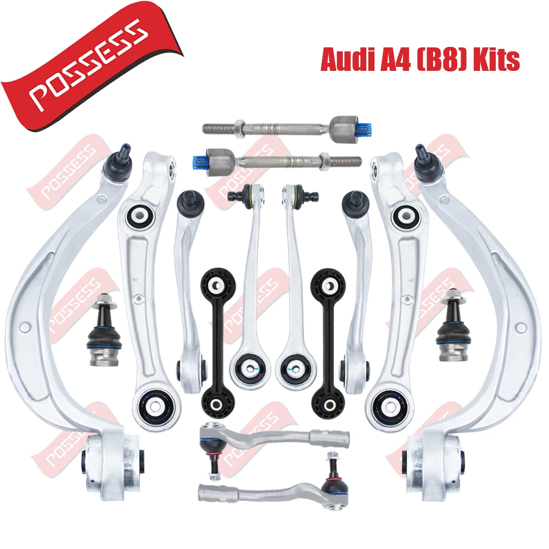 16 Pieces Front Axle Suspension Control Arm Stabilizer Link Tie Rod assemblies Kits For Audi A4 Q5 A5 B8