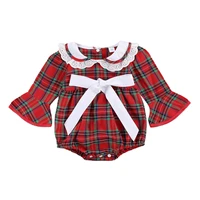 baby girl plaid bodysuit jumpsuit babies bow knot flare sleeve o neck lace tops button up clothing for spring autumn ropa bebe