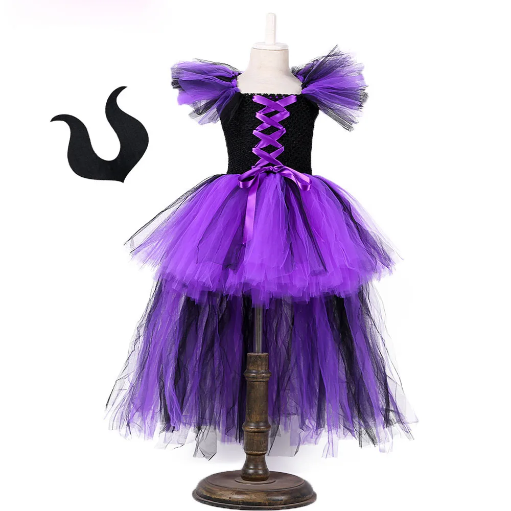 

Kids Cosplay Cartoon Witch Clothing For Girls Halloween Party With Headband Ankle-Length Mesh Girls Ball Gown Prom Dresses