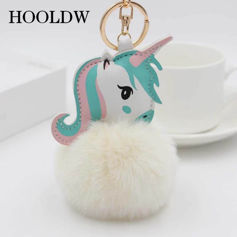 Высокое Качество Pom Единорог брелок для ключей мех кролика мяч лошадь porte clef