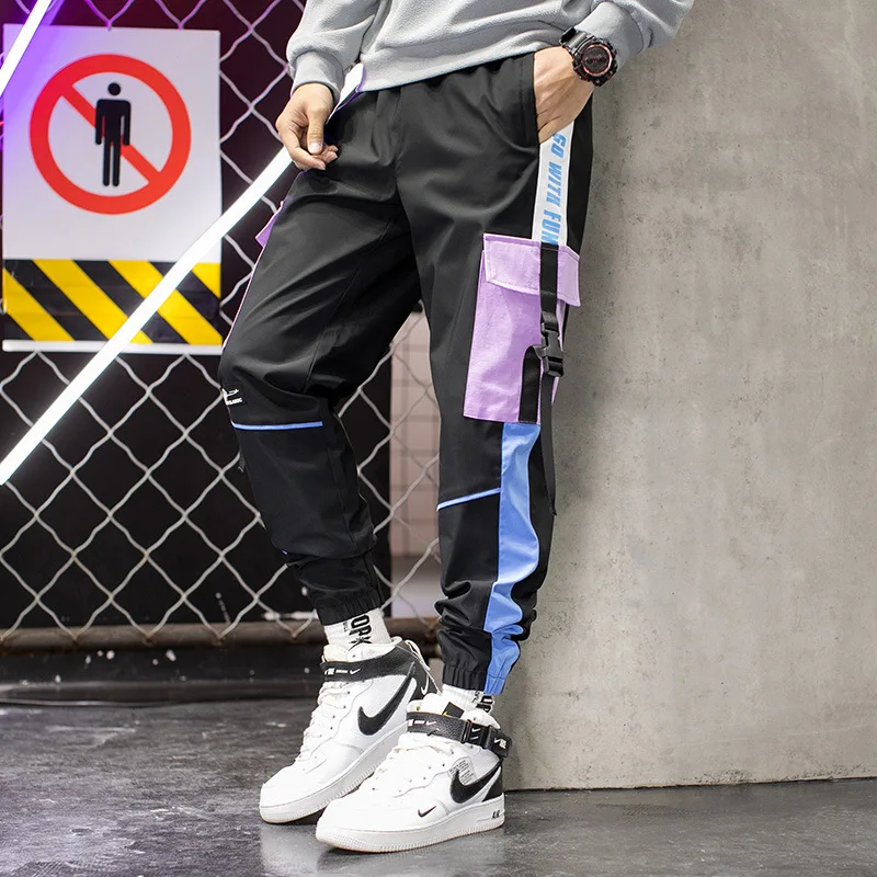 

Streetwear Men Black Joggers Pants Summer 2020 Mens Big Pockets Ribbons Hiphop Cargo Pants Male Overalls Sweatpants Dropshipping