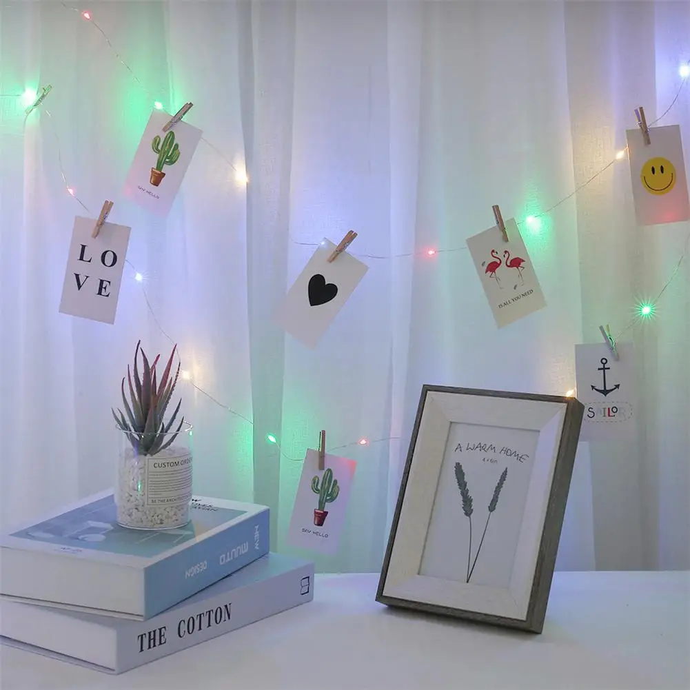 20 светодиодов Рождественский Деревянный светильник медный с зажимом для фото