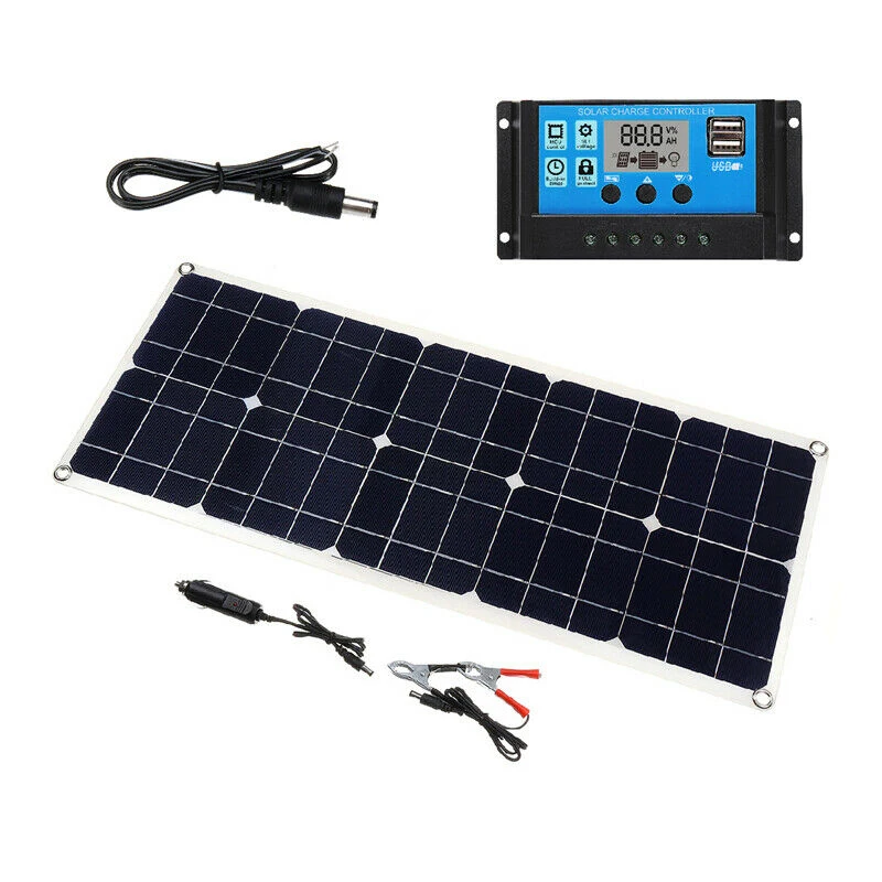 Beli Solar Panel 30W 12V 5V Solar Panel Solar Charger Baterai 10A Controller Monocrystalline Buaya Klip Usb Mobil Outdoor Lead Baterai Asam