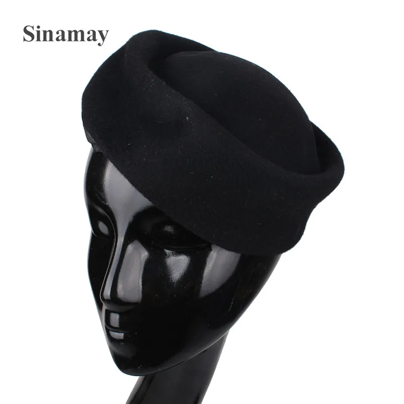 

20 см черный шляпы австралийского фасона невесты элегантное DIY шерстяной ткани из ткани первичного плетения; С дугообразным перекосом; Стюар...