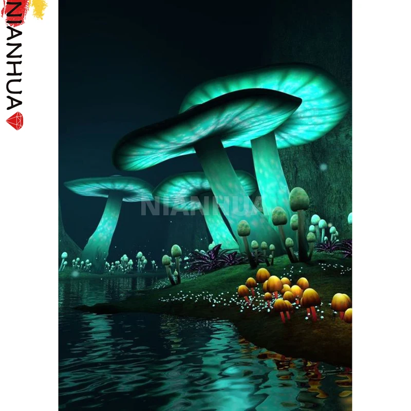 

Diamond Painting Night Mushroom Scenery 5D DIY Square Round Embroidery Hand Mosaic Kit Photo Mural Decoration