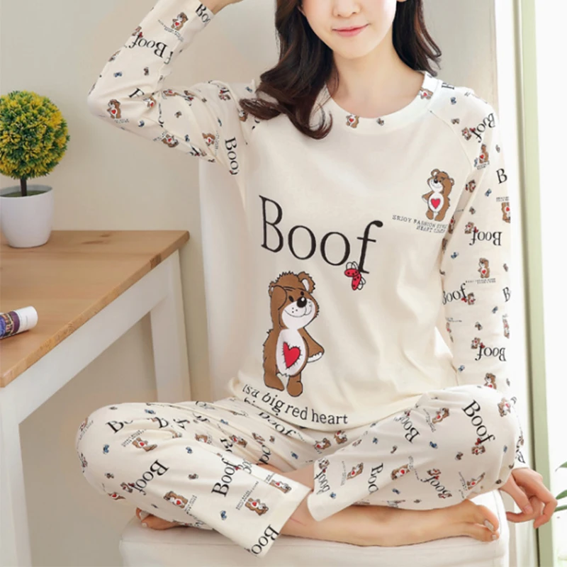 Мультяшные пижамы женские зимние с длинными рукавами брюки большие размеры