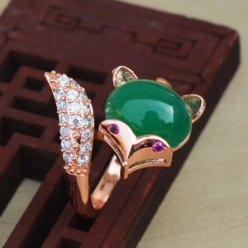 Women's Rings S925 Sliver Jade Stone Green Purple Red Fox Zircon Gold-plated Jewelry Gift for Female Fine | Украшения и