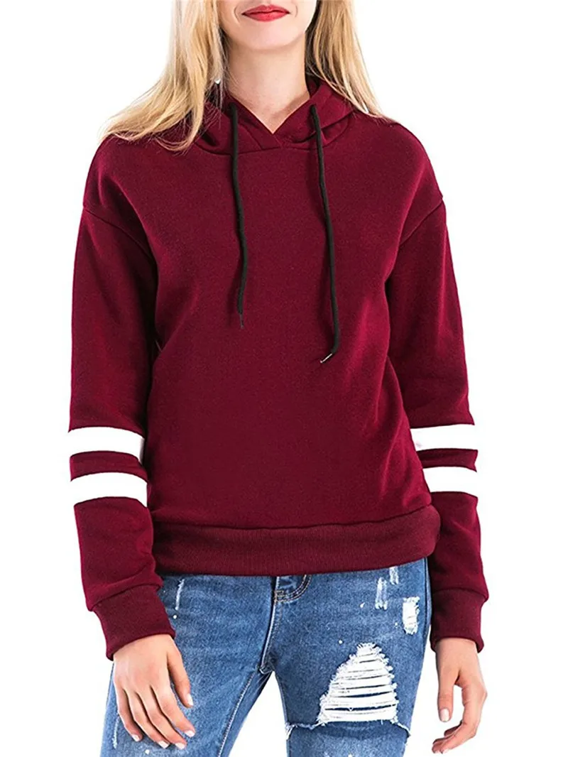 Женская толстовка с капюшоном на завязках длинным рукавом в полоску