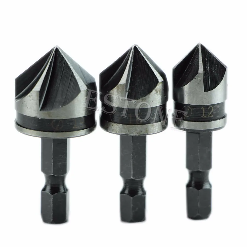 

3pcs12mm 16mm 19mm 1/4" Hex Shank 5 Flutes Chamfer Bit Flutes Chamfer Bit New