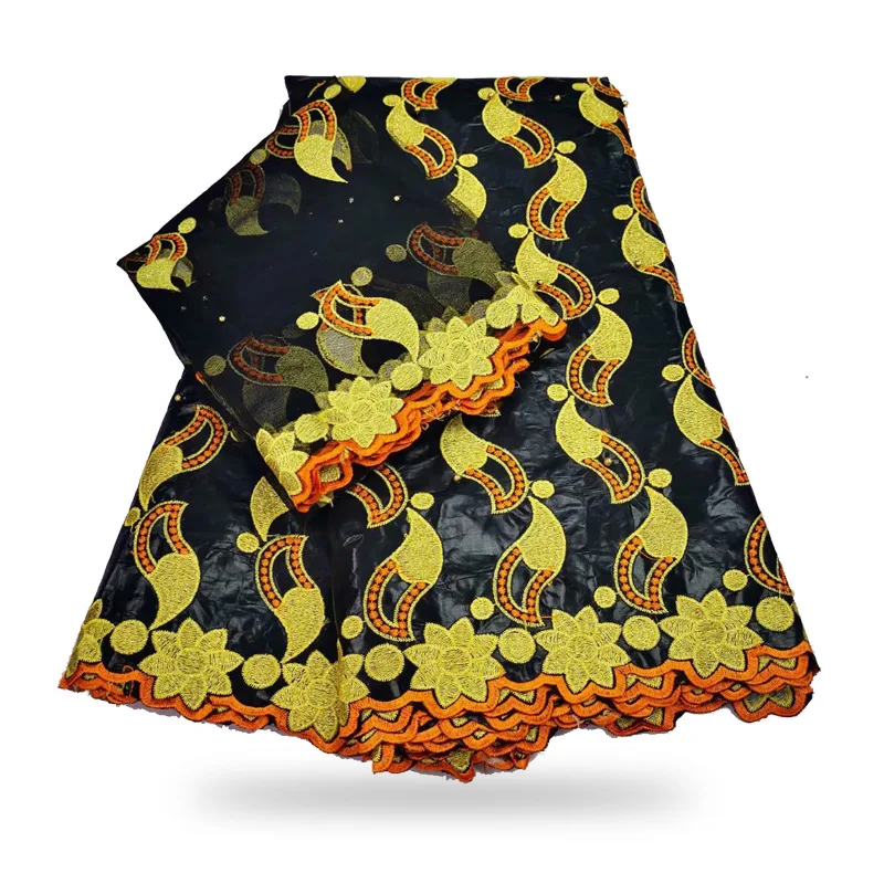 

african lace fabrics Fashion embroidery bazin riche getzner with beads nigerian bazin lace fabric 7yards B200329