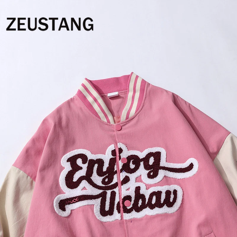 Zeustang Harajuku уличная одежда бейсбольные модные куртки с Вышивкой Букв пальто