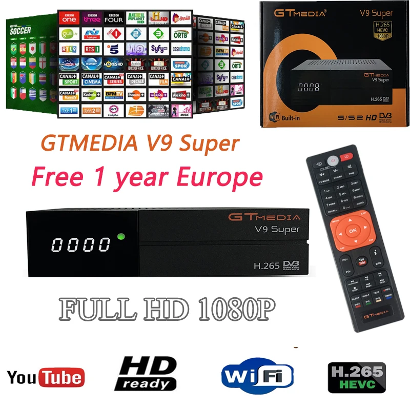 Самый лучший спутниковый ресивер GTMEDIA V9 супер ТВ приемник + один год Бесплатная