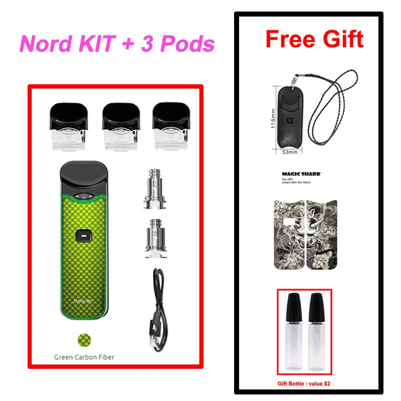 Green Carbon Fiber SMOK Nord Pod Vape ручка 1100 мАч батарея 3 мл Pod система сетка катушка электронная сигарета Pod Комплект Испаритель VS SMOK NOVO Minifit - Цвет: Green Carbon Fiber