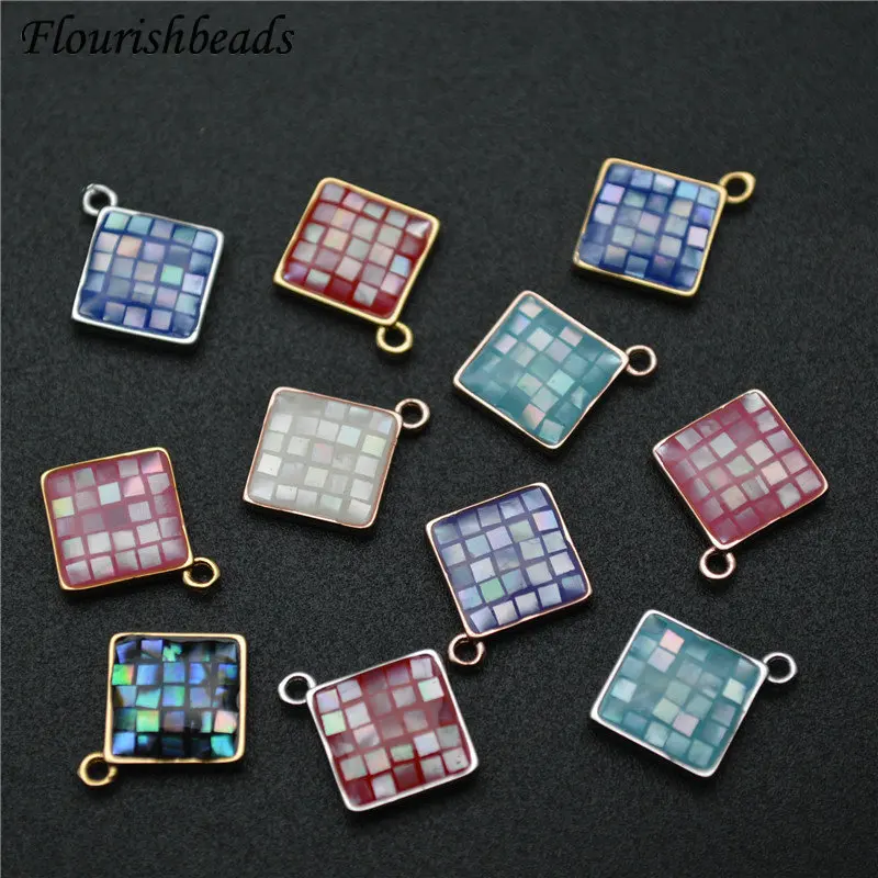 

Multi Colors Dyed Natural Shell Square Shape Beads One Loop Jewelry Connectors Bracelet Charms Necklace Pendant Fit Choker