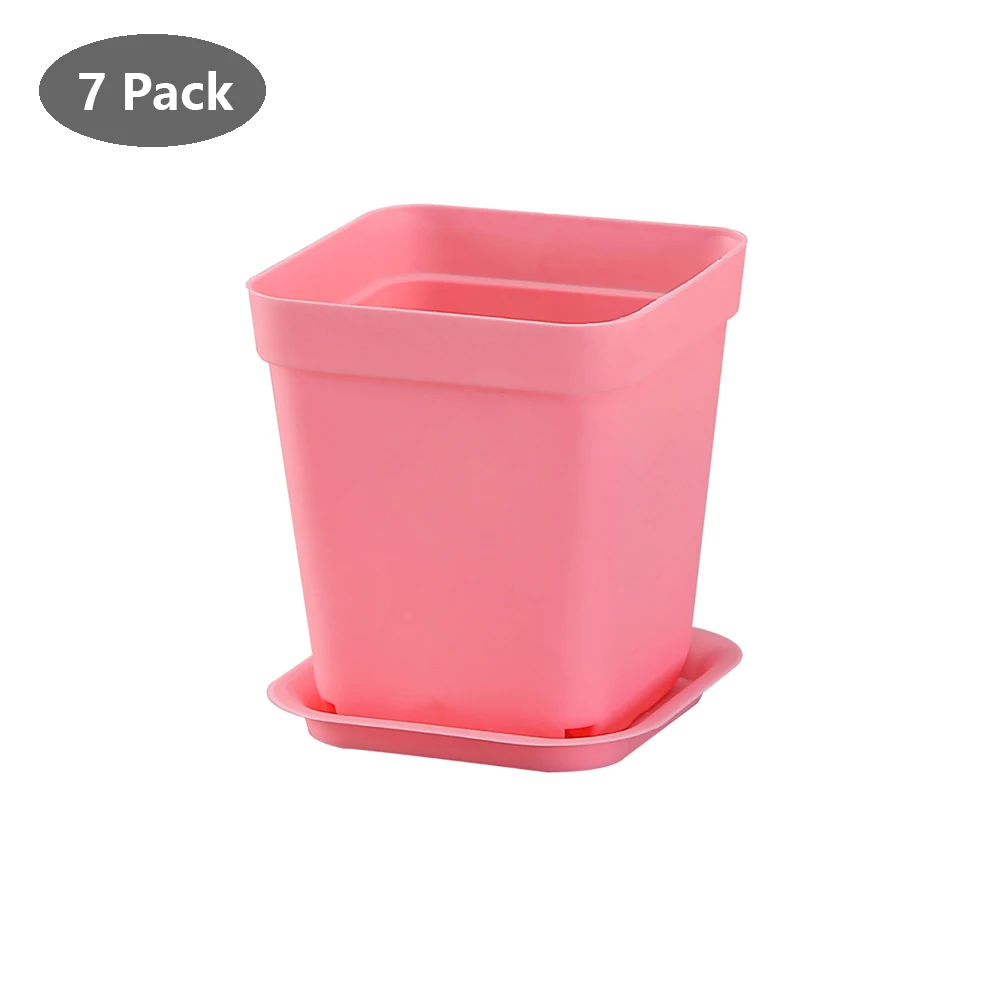 Pink Утолщенный красочный квадратный пластиковый цветочный горшок для дома, сада, офиса, вазон для суккулентов, теплицы, лотки для питомцев С подносами - Цвет: Pink