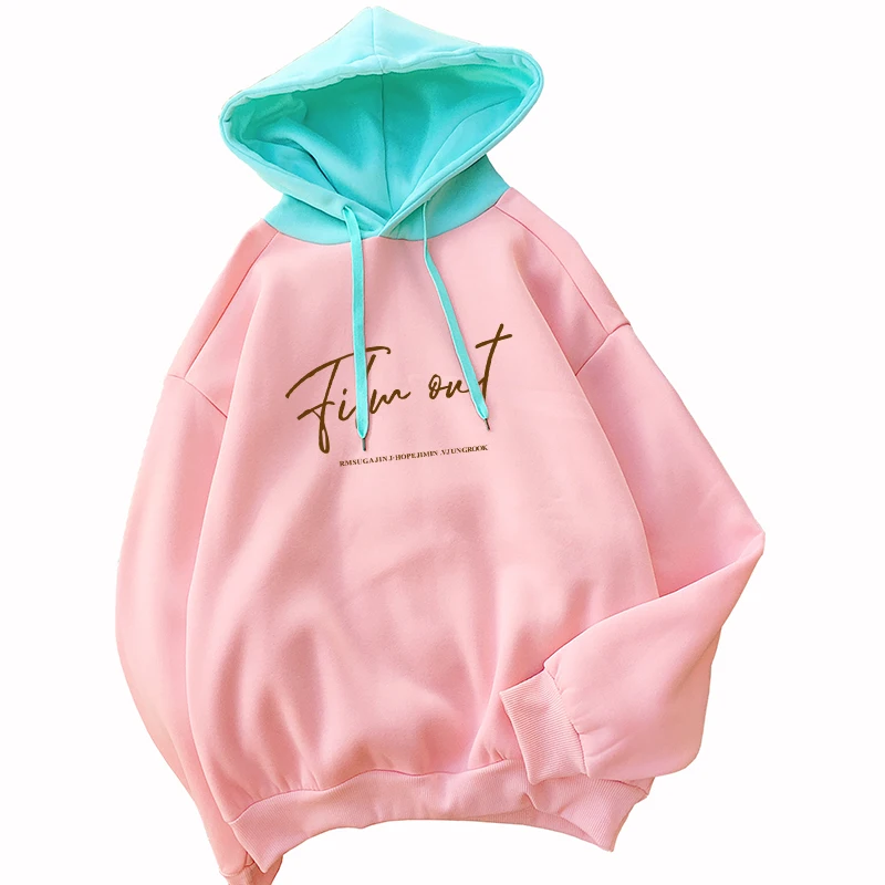 

Kpop Film Out Hoodie Women Bangtan Boys Korean Sweathirts Loose Fashion Tops Casual Fleece Hit Color Splicing Clothes Free Ship