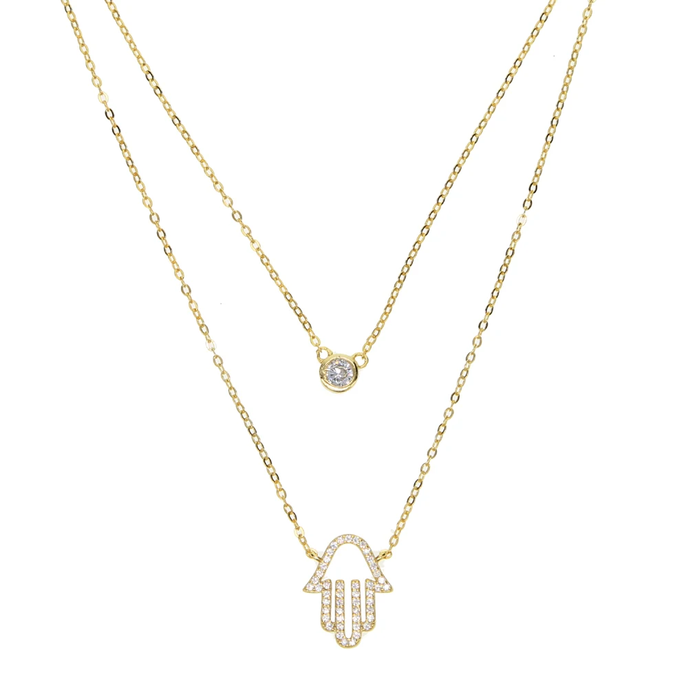 Новинка модное крошечное изящное ручное Хамса Двухслойное одно cz колье ожерелье
