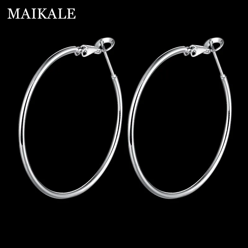 MAIKALE классические серьги обруча, Большие Позолоченные Серебряные Круглые серьги, простые корейские серьги для женщин, подарки для друзей - Окраска металла: silver 5cm