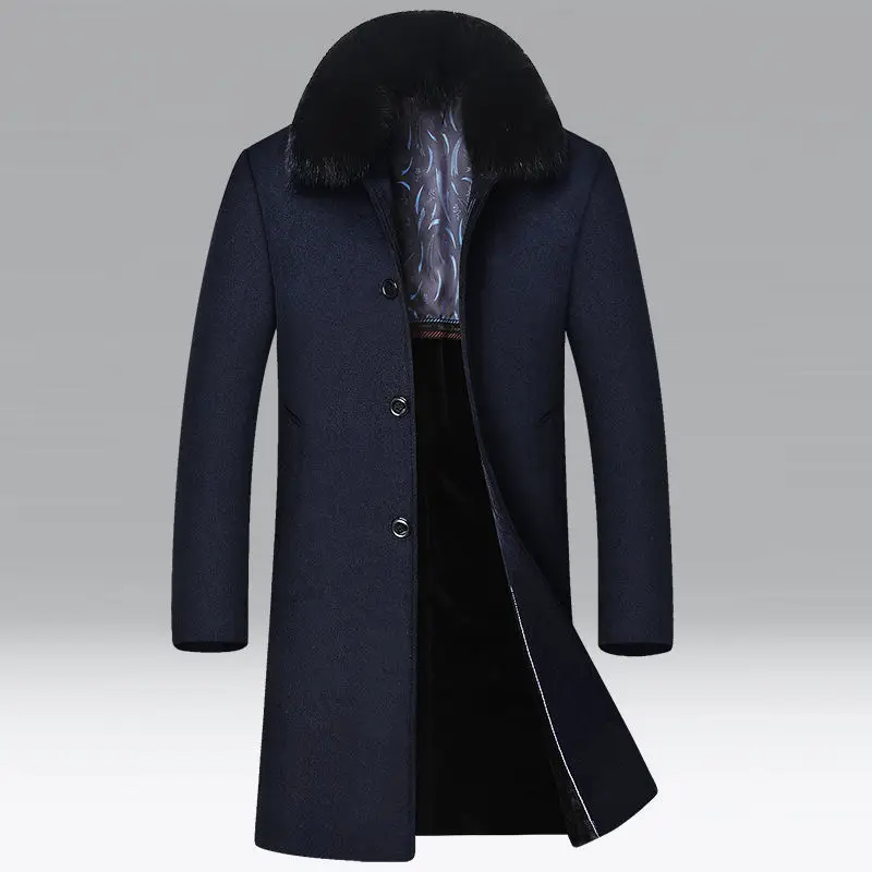 

Brand Men Wool Blends Coats Winter Detachable fur collar Solid Color Men's Wool Coats Luxurious Wool Blends Coat Male