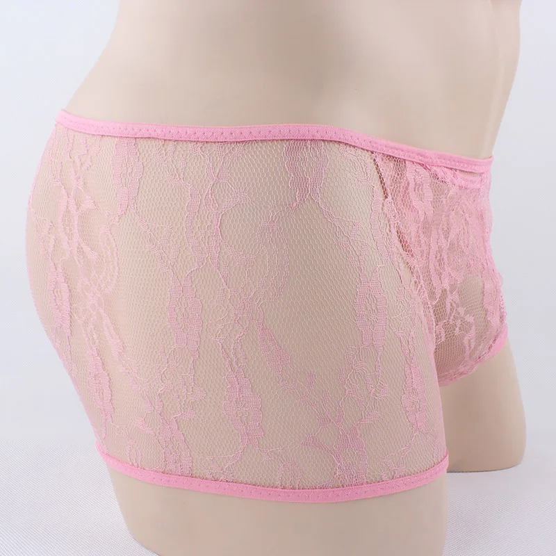 Трусы-боксеры мужские с закрытым пенисом кружевные прозрачные брифы цветочным