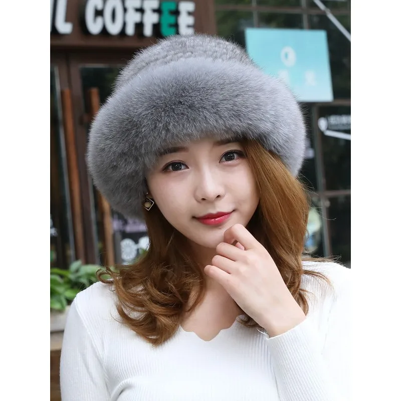 2021 Winter Women's Mink Woven Fox Fur Fur Hat Mink Dense Woven Warm Ear Protection Fisherman Hat Basin Hat for Women