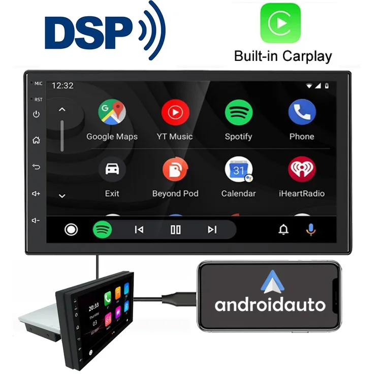 

Автомагнитола 1DIN, AHD Carplay, Android 10, 2.5D, 7 '', Maltimedia, стерео, DSP, AM, FM, автомобильный DVD-плеер для Android / IOS