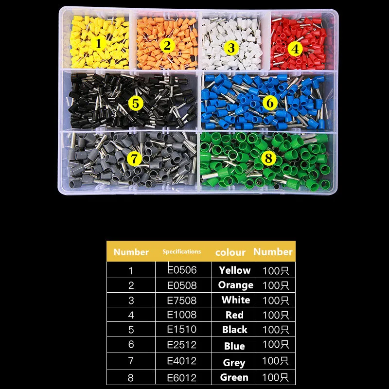

800pcs Terminals Kits Assorted Cable Wire Terminal Connector with Hand Crimper Plier Crimp Tool Kit Set 0.5-6 Square