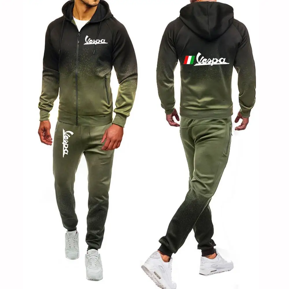 

2021 VESPA Men's Print Set Harajuku Zipper Jacket Sport Suits College Male Gradient Hoodies Casual Sweatpant Set Sweatpants