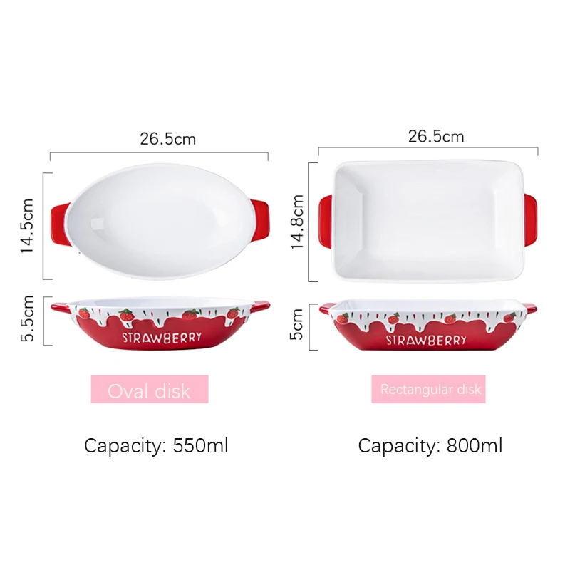 

Ceramic Tableware Oval Square Binaural Baked Rice Baking Dish Microwave Western Food Dish Baking Mold Household Tableware