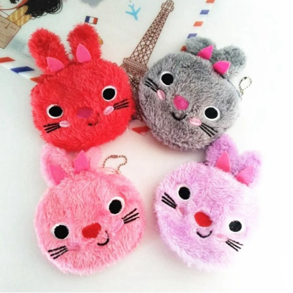 Кошелек для мелочи с мультяшными плюшевыми животными милый кошка меховой