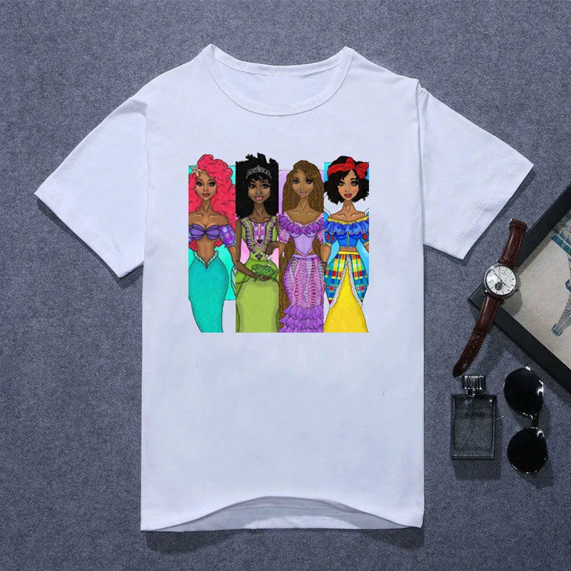 

Fashion cartoon style cute Black girl make money not friends Printed women's T-shirt Harajuku Street Gothic loose Short Sleeve