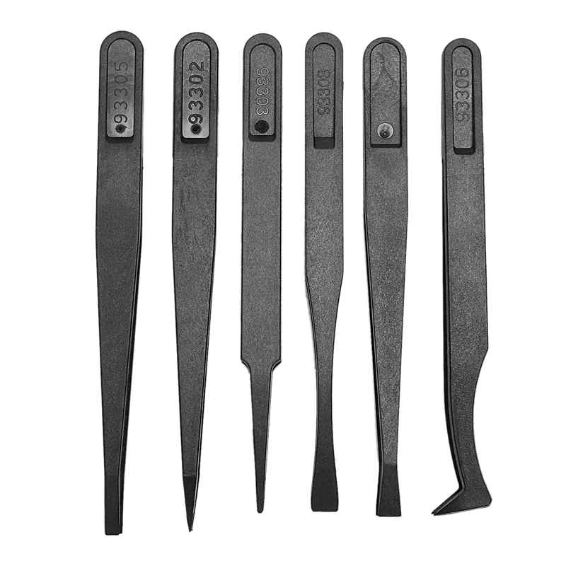 

New 6PCS Precision Tweezer Set Plastic Anti Static Tool Kit Size 1/2/3/5/6/8 each one(Black)