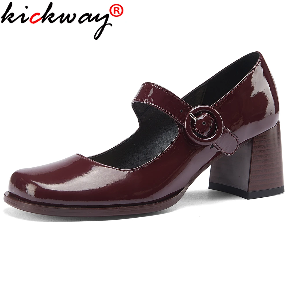 

Kickway/обувь Mary jane; Женские туфли-лодочки из натуральной кожи с металлическим украшением; Вечерние женские туфли из натуральной кожи на толсто...