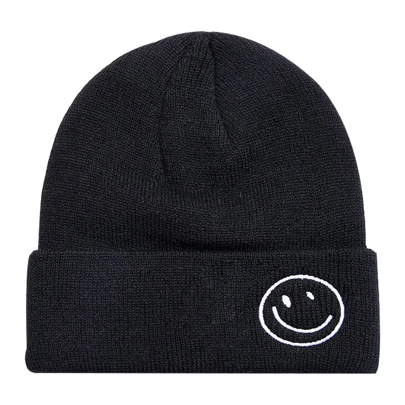 

Solid Color Smiley Winter Knitted Hat Beanies Men Women Outdoor Sports Wild Warm Hat Gorro Invierno Mujer