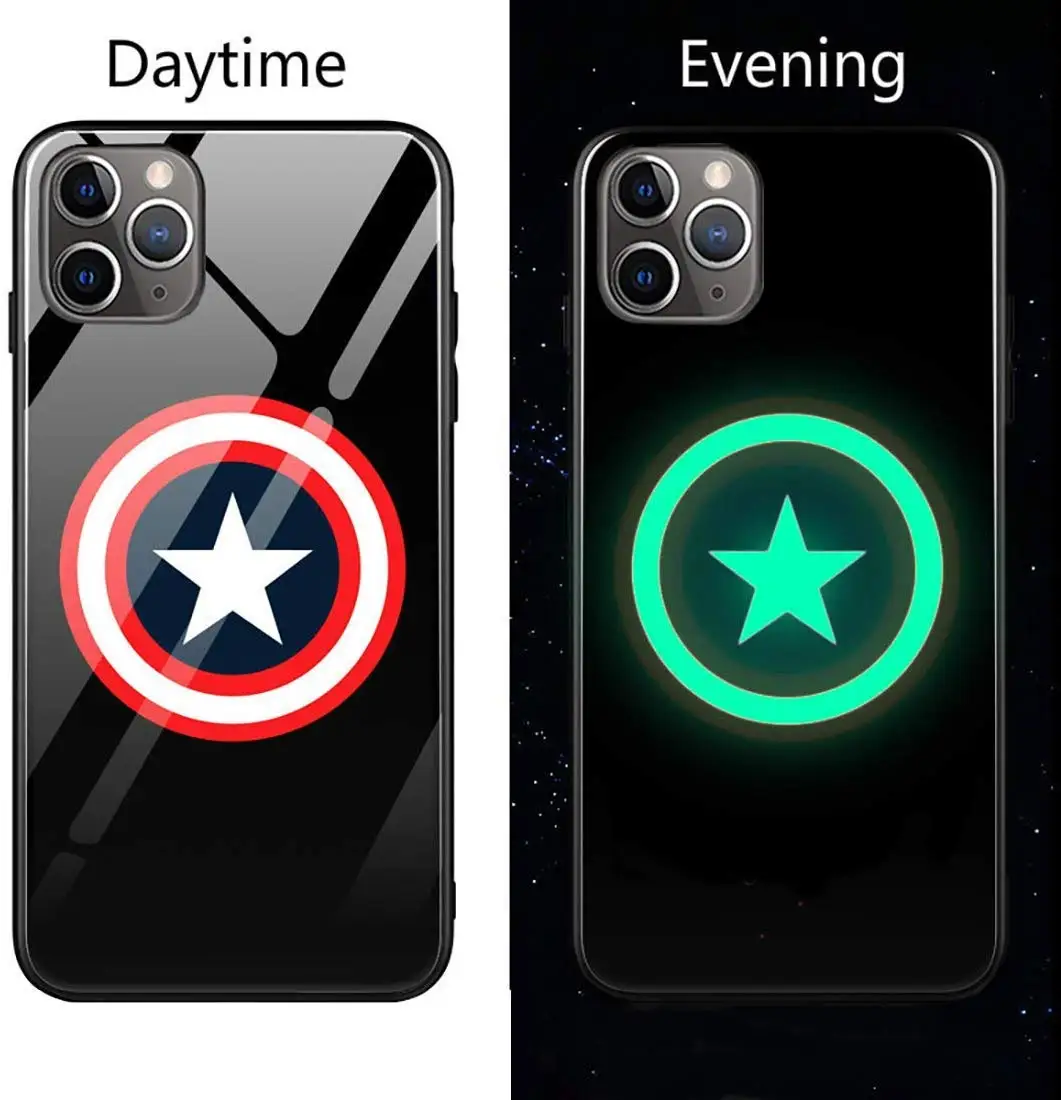 Роскошный светодиодный чехол из закаленного стекла Marvel для iPhone XS MAX XR 6S 7 8 Plus, чехол для телефона с логотипом IronMan, чехол для iPhone 11 PRO MAX 11PRO