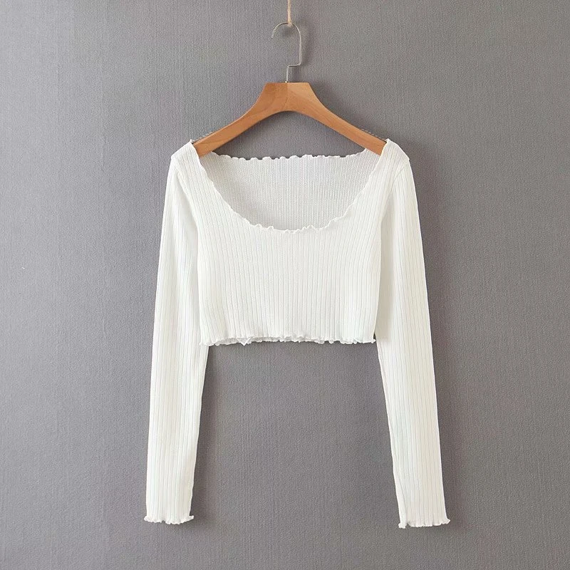 

Летняя Повседневная Женская трикотажная рубашка с круглым вырезом, женские милые топы с длинным рукавом, женские блузки, облегающие одното...