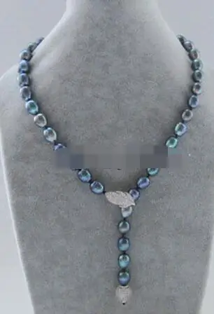 

P7447-18 ", 9-10 мм, черного цвета в стиле барокко из рисовидных Пресноводная жемчужина ожерелье-925 серебро