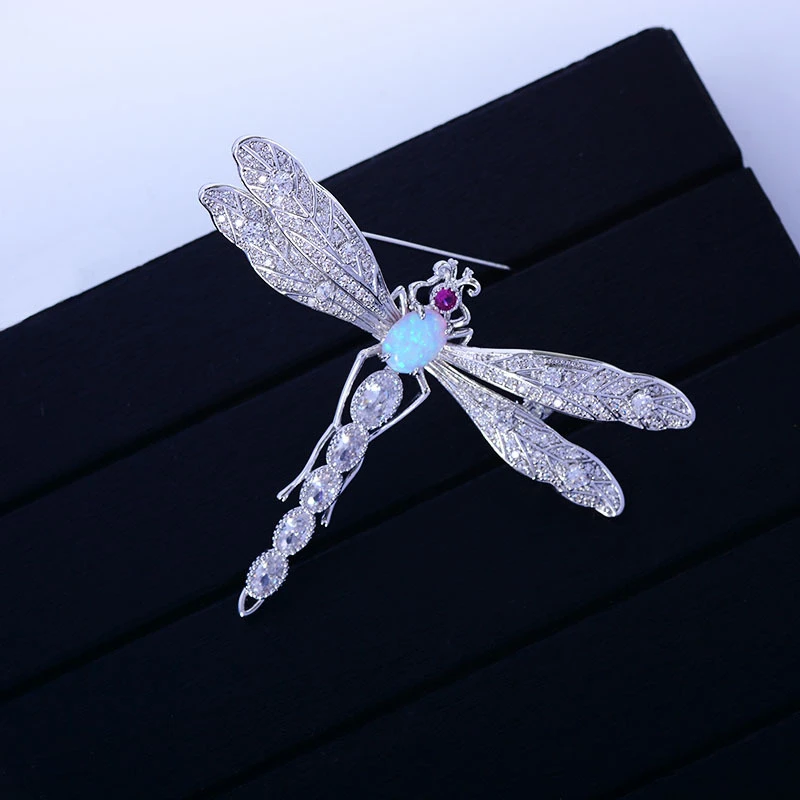 

Lovely Dragonfly Brooch Artificial Opal Silver Color Brooches Pins Cute Animal Insect Zircon Jewelry Pin Broche Christmas Gifts