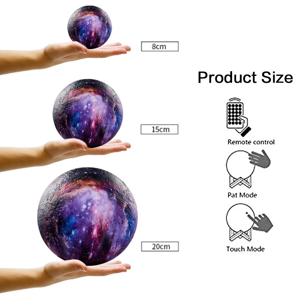 Светодиодная лампа для Луны с сенсорным сенсором 3D принтом 16 цветов Звездный