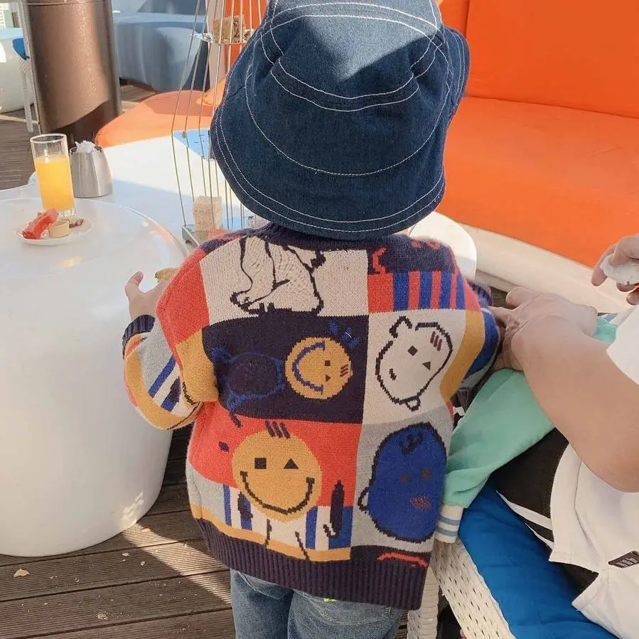 

2021 Autumn Girls Boys Cute Cartoon Print Sweaters Baby Kids Children Cardigan