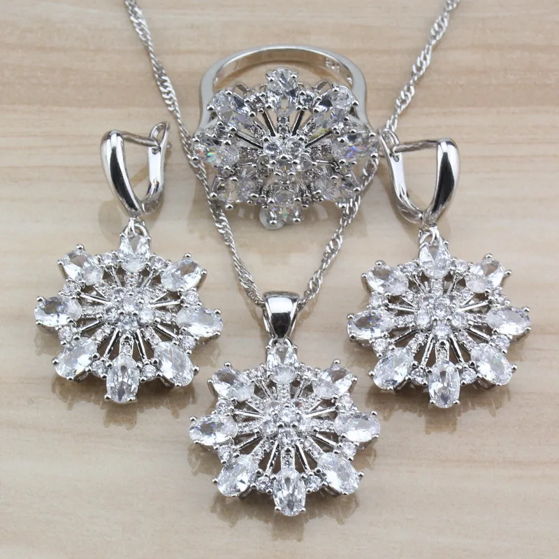 Классические свадебные Большие комплекты ювелирных изделий серебряного цвета с