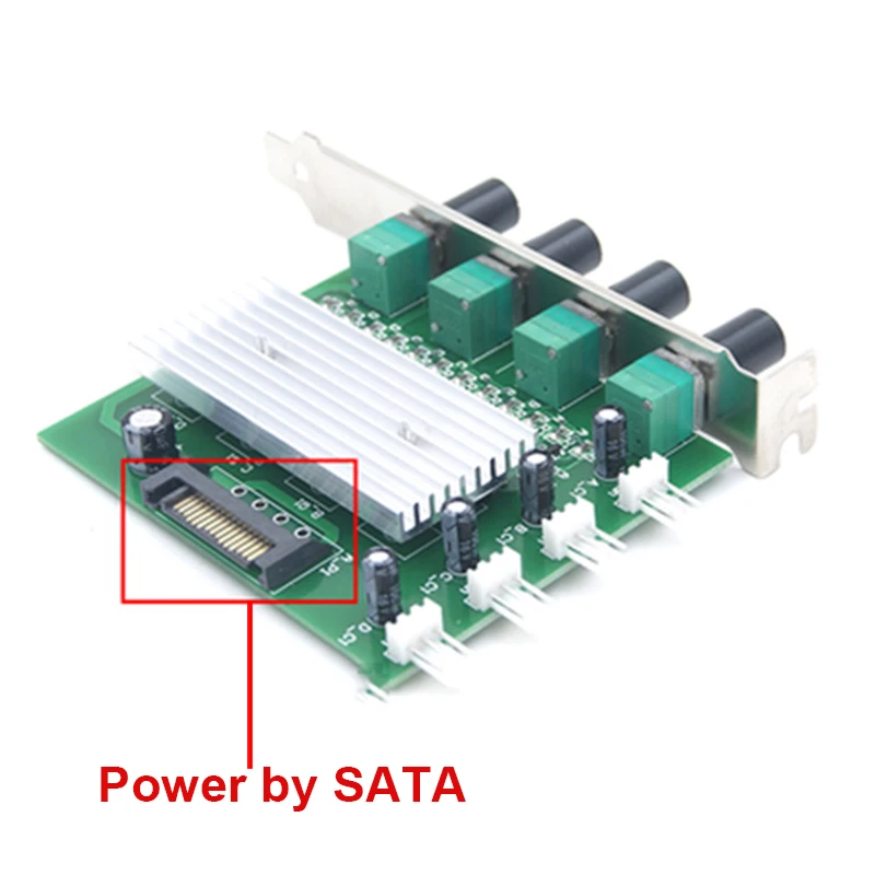 Power by SATA 15pin Компьютер PC система охлаждения радиатора 4 канала 3 pin 4 pin кулер обороты вентилятора контроллер w/PCI слот задний кронштейн для вентилятора 12 v - Цвет: Power by SATA 15pin