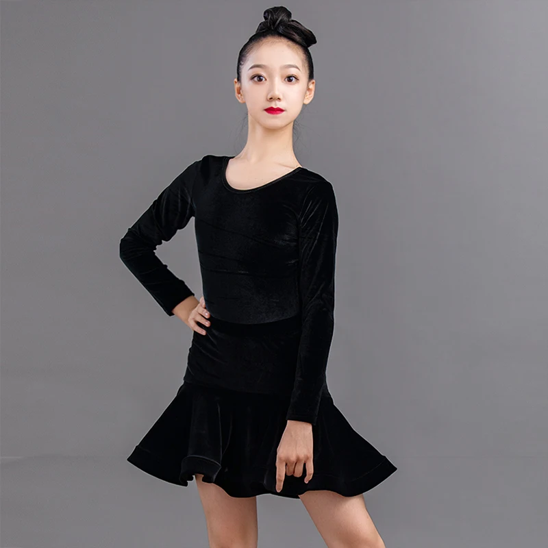 

2020 New Latin Dance Clothes For Kids Long Sleeve Practice Dress Professional Rumba Tango Samba Salsa Cha Cha Dance Costumes