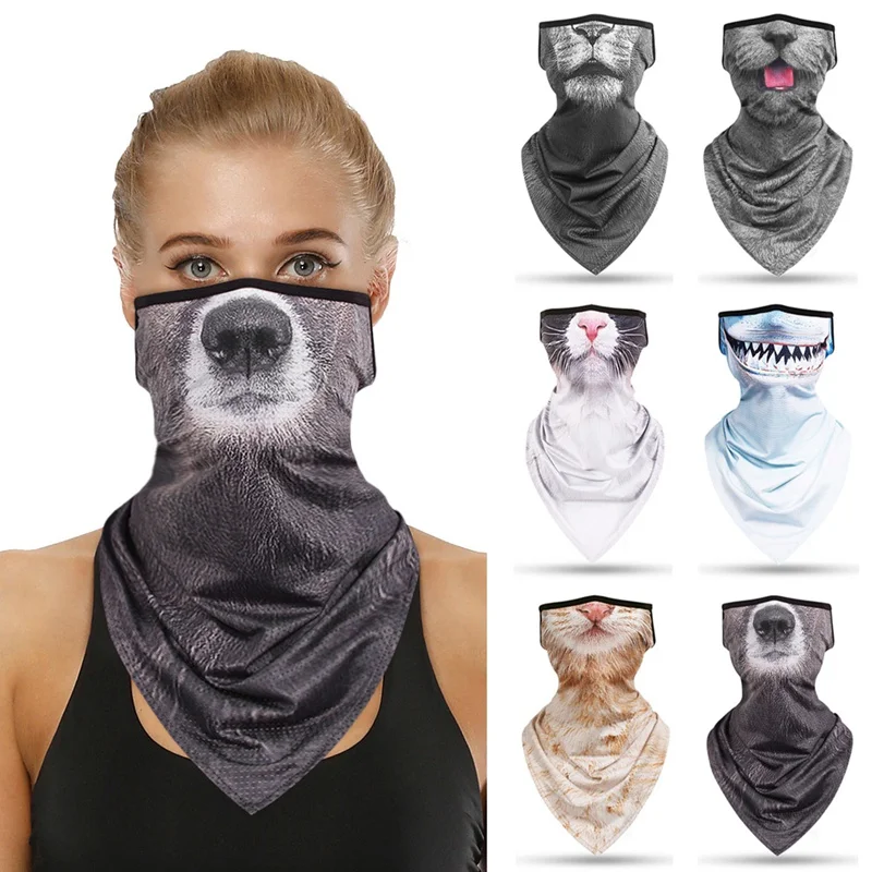 Полумаска для лица с 3D рисунком животных дышащая ветрозащитная треугольная