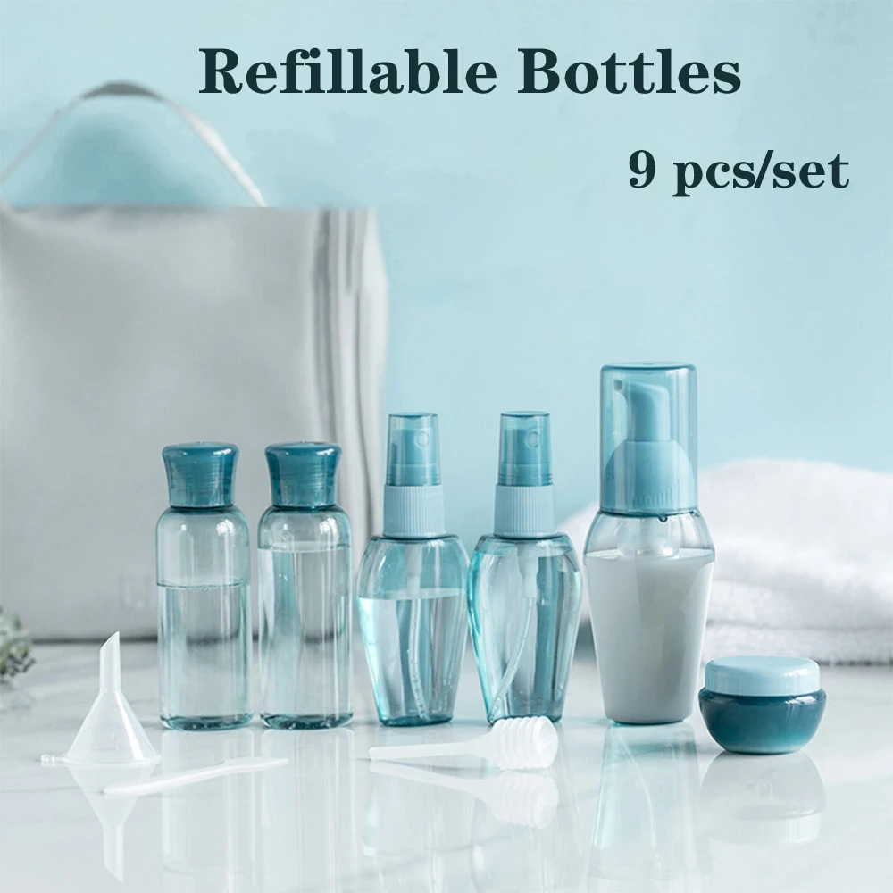 

9pcs/set Travel Silicone Bottle Set Spray Refillable Bottles Makeup Cosmetic Container Tools Empty Bottle Set High Quality