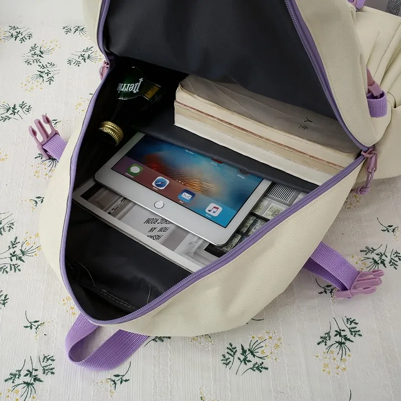 

4 pcs sets canvas Schoolbags For Teenage Girls Women Backpack Canvas kids Primary School Bag College Student Laptop Backpacks